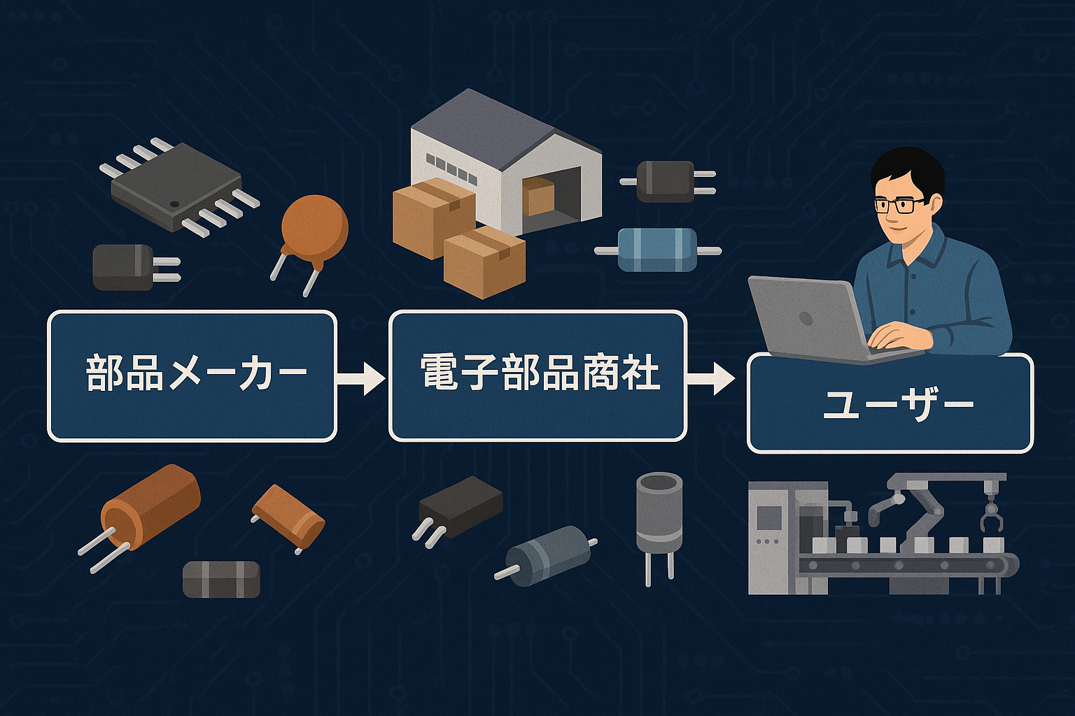 多層構造で成り立つ電子部品流通｜メーカーから現場へ届くまで